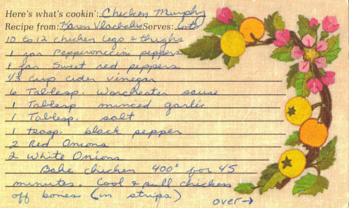 Handwritten Recipe Card For Chicken Murphy