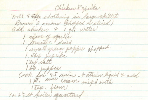 Handwritten Recipe For Chicken Paprika