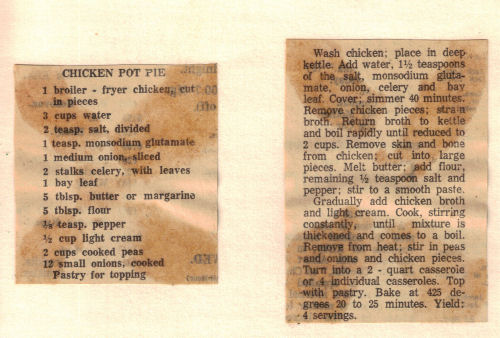 Chicken Pot Pie Recipe Clipping