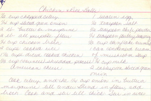 Handwritten Recipe For Chicken & Rice Balls
