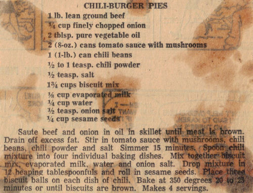 Recipe Clipping For Chili-Burger Pies