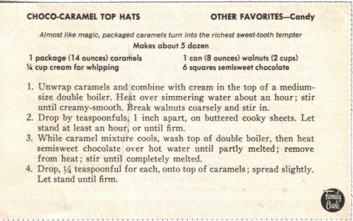 Vintage Recipe Card For Choco-Caramel Top Hats
