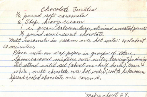 Handwritten Recipe For Chocolate Turtles