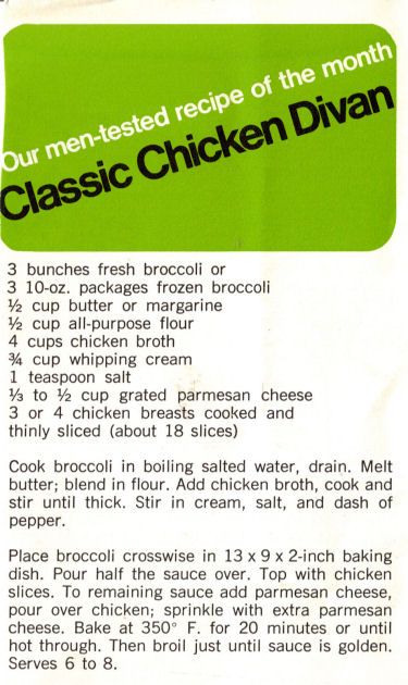 Recipe Clipping For Classic Chicken Divan