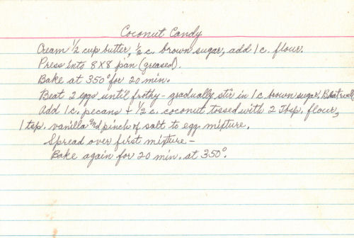 Handwritten Recipe For Coconut Candy