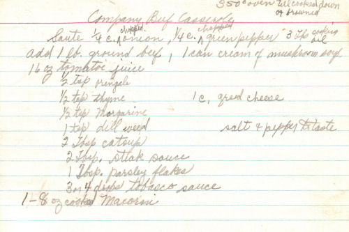 Handwritten Recipe For Company Beef Casserole