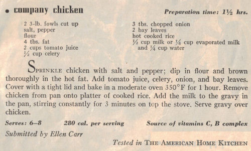 Vintage Recipe For Company Chicken