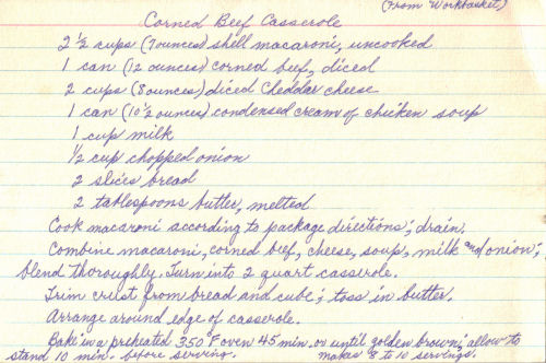 Handwritten Recipe For Corned Beef Casserole