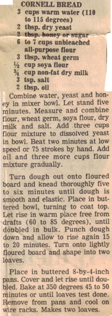 Recipe Clipping For Cornell Bread