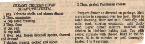 Recipe Clipping For Creamy Chicken Divan