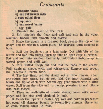 Recipe Clipping For Homemade Croissants