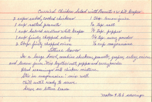 Handwritten Recipe For Curried Chicken Salad