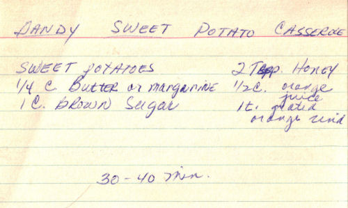 Handwritten Recipe For Sweet Potato Casserole