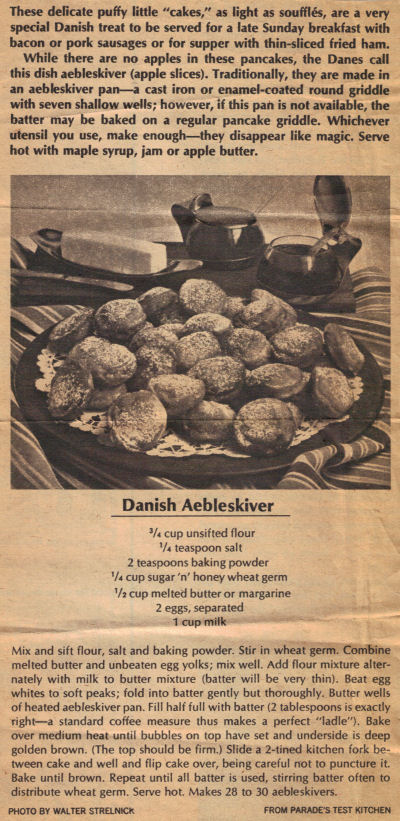 Vintage Recipe Clipping For Danish Aebleskiver