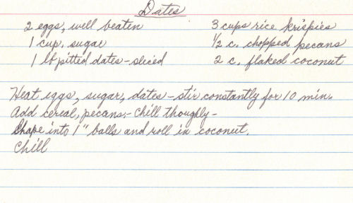 Handwritten Recipe For Date Balls