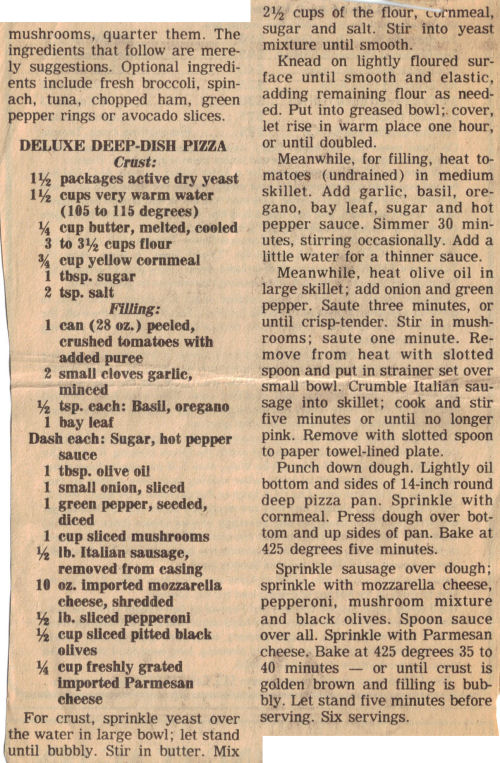 Recipe Clipping For Deluxe Deep-Dish Pizza - Part Two