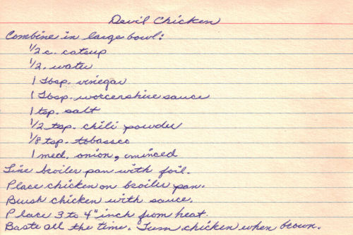 Handwritten Recipe For Devil Chicken