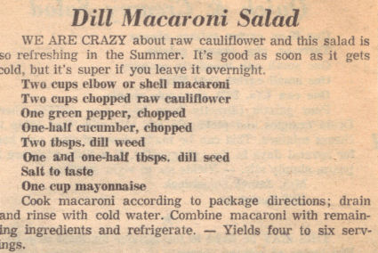 Recipe Clipping For Dill Macaroni Salad