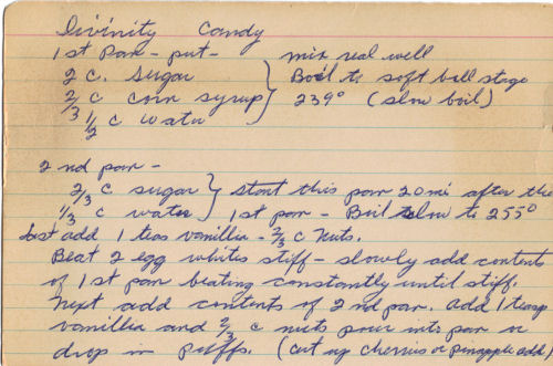 Handwritten Recipe for Divinity Candy