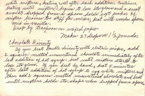 Back Of Handwritten Recipe For Double Divinity