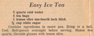 Recipe Clipping For Easy Ice Tea
