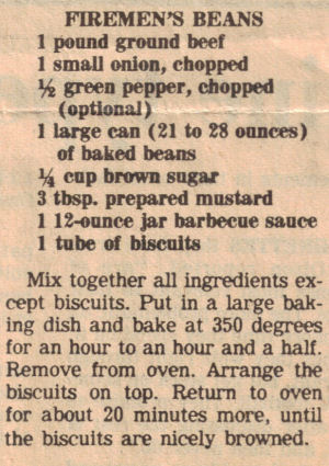 Recipe Clipping For Firemen's Beans