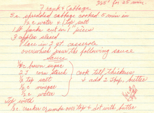 Frank & Cabbage Casserole Recipe Card