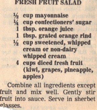 Recipe Clipping For Fresh Fruit Salad