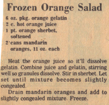 Recipe Clipping For Frozen Orange Salad