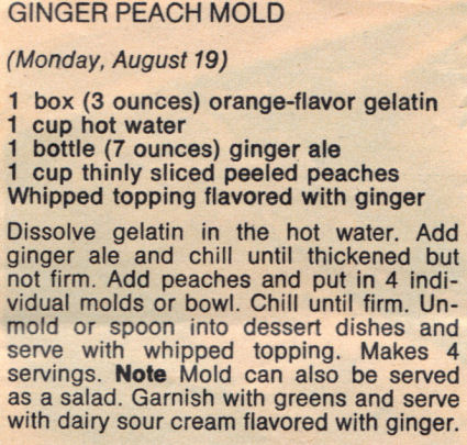 Recipe Clipping For Ginger Peach Mold