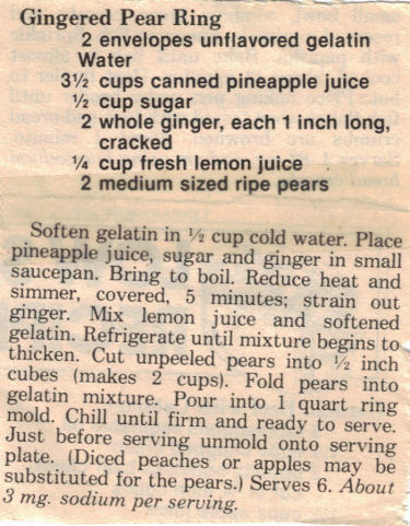Recipe Clipping For Gingered Pear Ring