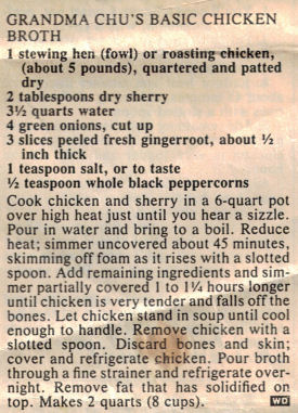 Recipe Clipping For Grandma Chu's Basic Chicken Broth