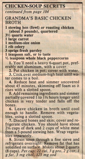 Recipe Clipping For Grandma's Basic Chicken Broth