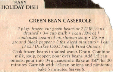 Recipe Clipping For Green Bean Casserole
