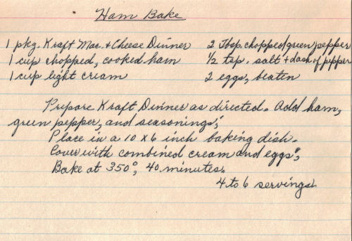 Handwritten Recipe For Ham Bake Casserole