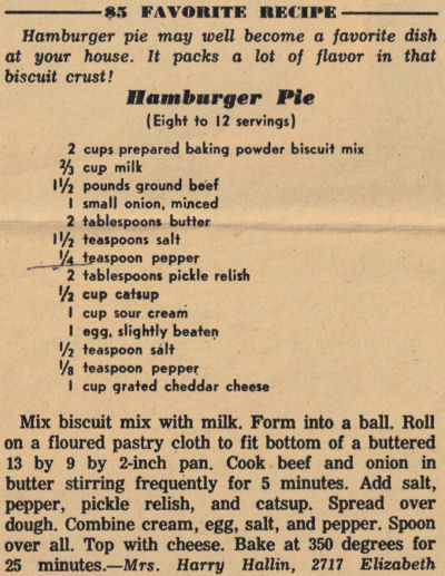 Recipe Clipping For Hamburger Pie