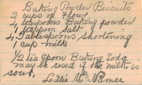 Handwritten Recipe Card For Baking Powder Biscuits