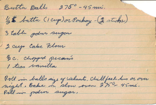 Handwritten Recipe For Butter Balls