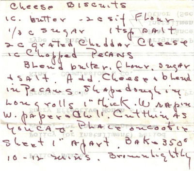 Handwritten Recipe For Cheese Biscuits