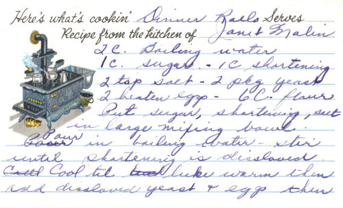 Handwritten Recipe For Dinner Rolls