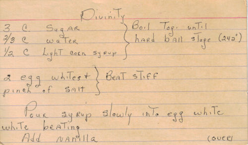 Handwritten Recipe For Divinity Candy