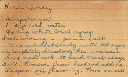 Handwritten Hard Candy Recipe
