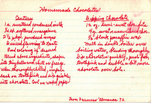 Handwritten Recipe For Homemade Chocolates