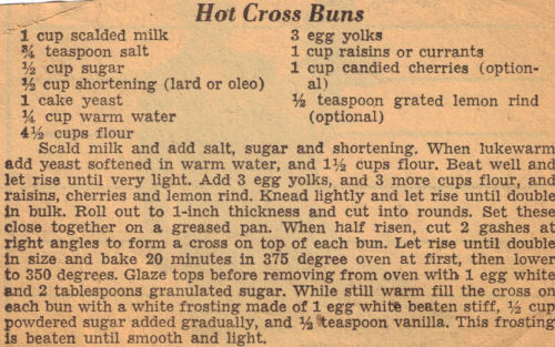Hot Cross Buns Recipe - Vintage Clipping