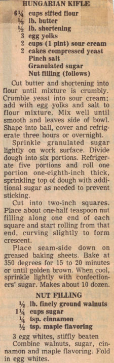 Recipe Clipping For Hungarian Kifle