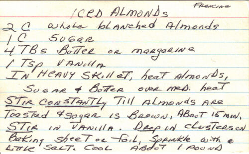 Handwritten Recipe For Iced Almonds