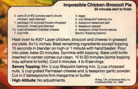 Recipe Clipping For Impossible Chicken-Broccoli Pie