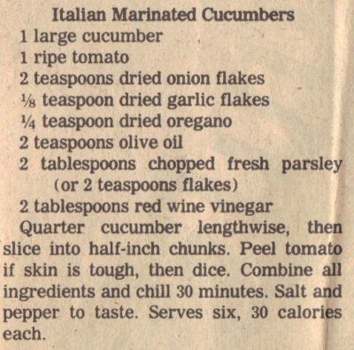 Recipe Clipping For Italian Marinated Cucumbers