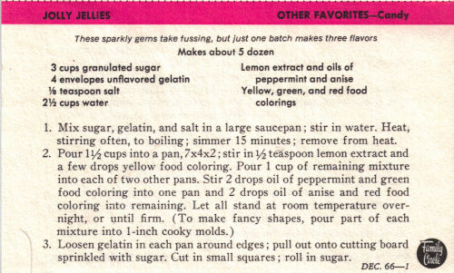 Vintage Recipe Card For Jolly Jellies Candy