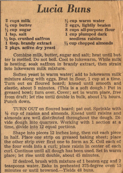 Recipe Clipping For Lucia Buns